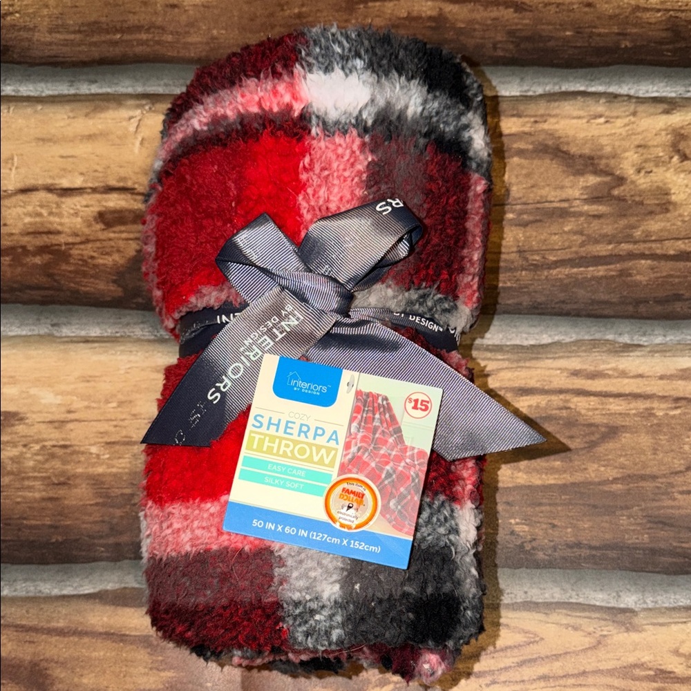 Interiors by Design Red Black Gray Sherpa Throw Blanket